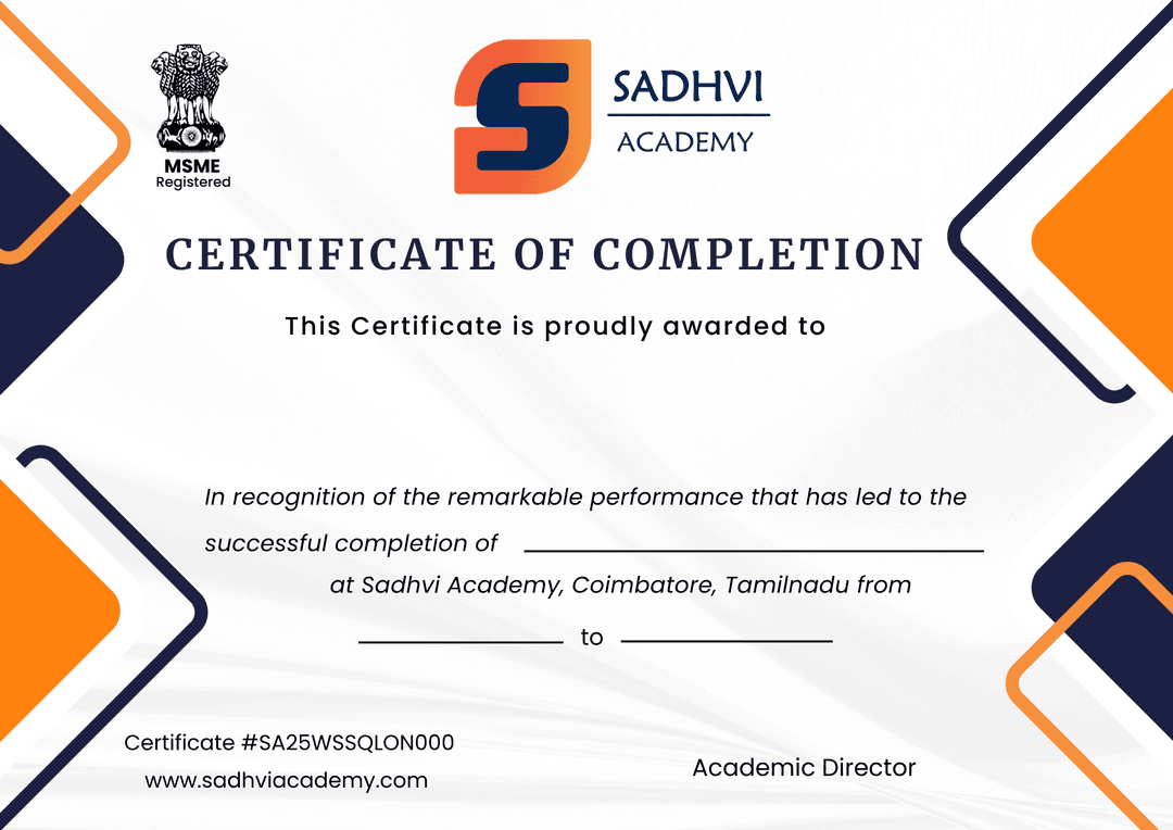 Sadhvi Academy course completion certificate